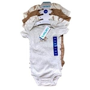 Carter's Baby Boys‎ 4-pack Body Suit Tan, Heather Gray, White 12M New with Tags!